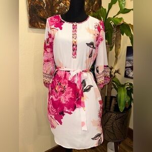 EUC FIG & FLOWER Anthropology Pink  Floral Print Top 3/4 Sleeve Sz S